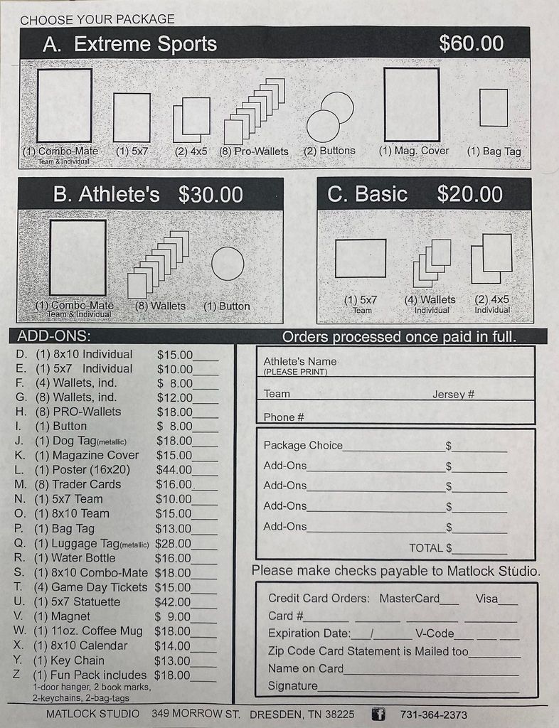 Picture order form-Sports